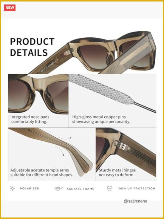Cat Eye Polarized Sunglasses UV400 Protection Chunky Acetate Retro Shades